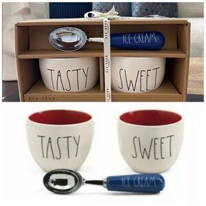 NWT Rae Dunn 3 pc Ice Cream White Red Blue Bowl Se